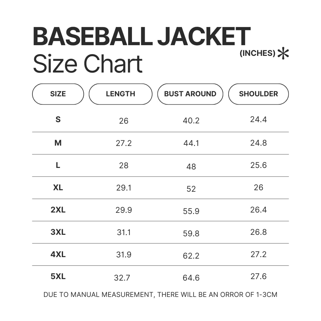 Baseball Jacket Size Chart - Mob Psycho 100 Merch
