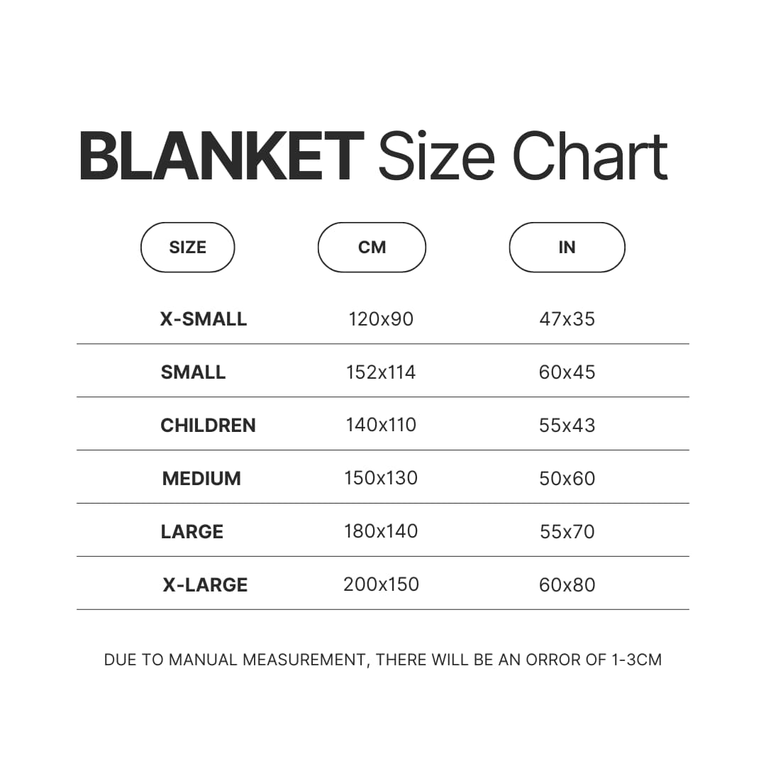 Blanket Size Chart - Mob Psycho 100 Merch