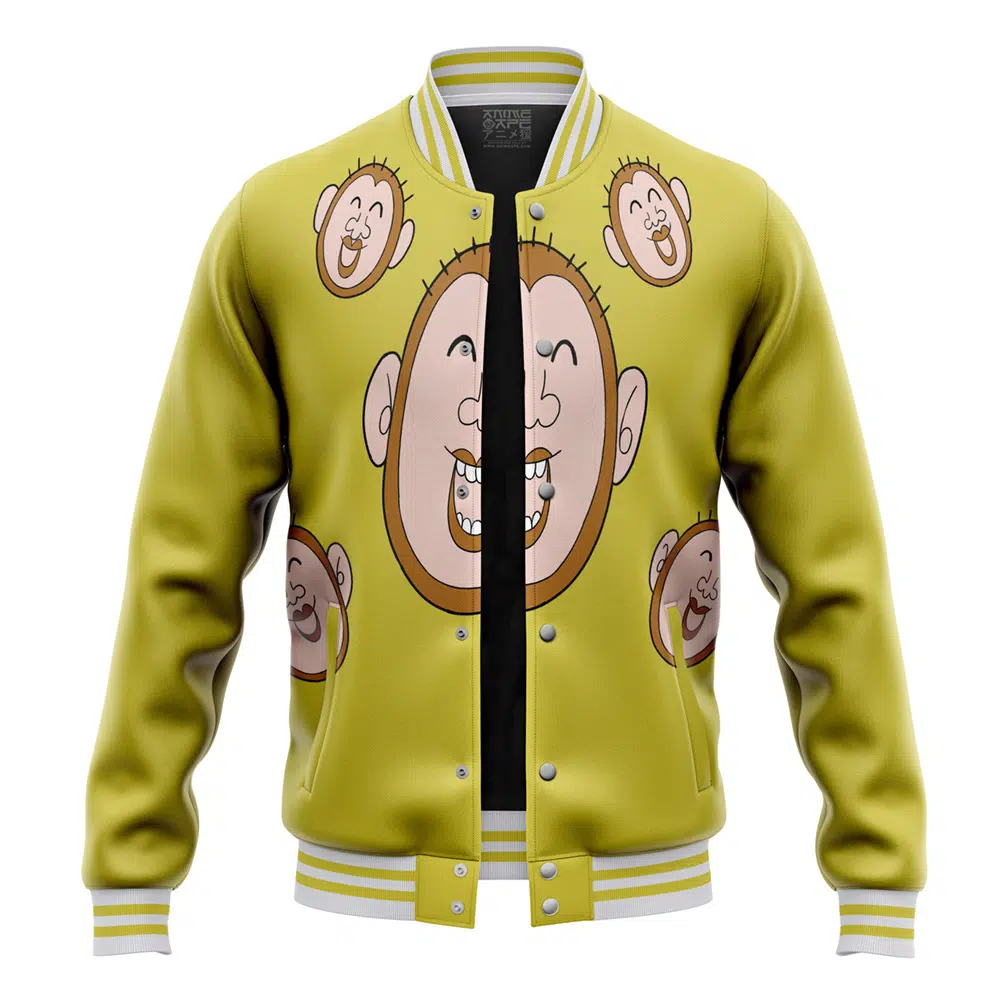 Mob Monkey Shirt Mob Psycho 100 Varsity Jacket 3L FRONT Mockup - Mob Psycho 100 Merch