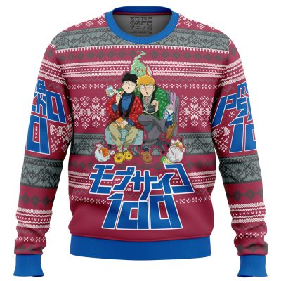 Mob Psycho 100 Alt Ugly Christmas Sweater FRONT mockup - Mob Psycho 100 Merch